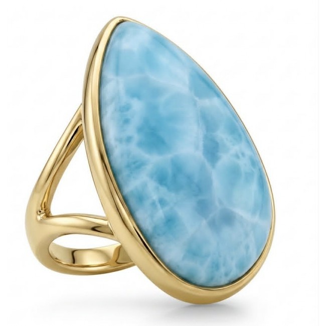Blue Perfection 22.9 carat natural Larimar .925 Sterling Silver dipped in 18K Gold handmade Large ring size 7
