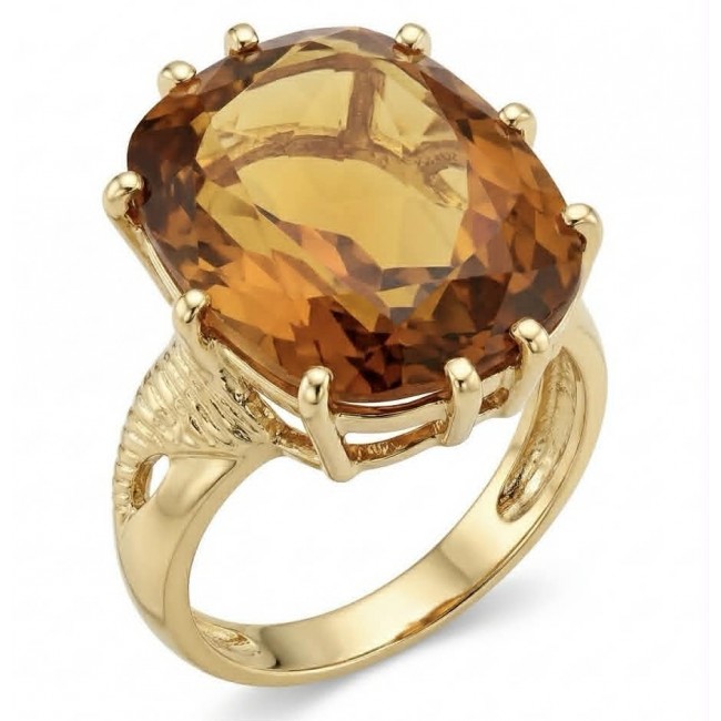 Liliana 21.5 carat Champagne Smoky Topaz .925 Sterling Silver dipped in Real 18K Gold Oversized Ring size 10
