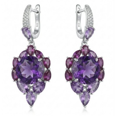 Lavender Beauty authentic 12.2 carat Amethyst .925 Sterling Silver dipped in rhodium handcrafted earrings