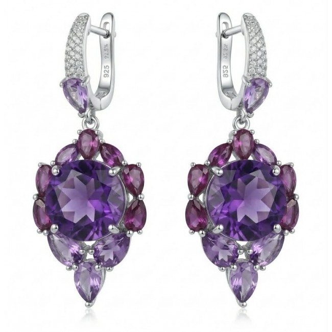 Lavender Beauty authentic 12.2 carat Amethyst .925 Sterling Silver dipped in rhodium handcrafted earrings