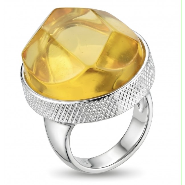 Beauty of the Sea -Modern design Natural faceted Baltic Amber .925 Sterling Silver handcrafted ring; s. 7 adjustable