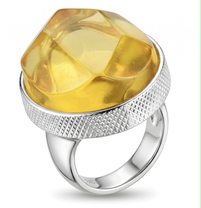 Beauty of the Sea -Modern design Natural faceted Baltic Amber .925 Sterling Silver handcrafted ring; s. 7 adjustable