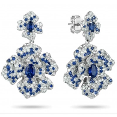 Oceania - 9.5 carat Sapphire .925 Sterling Silver dipped in Rhodium handmade Statement earrings