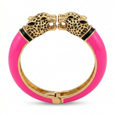 Neon Pink - Enamel Leopard Head Vintage style Luxurious Bangle Bracelet