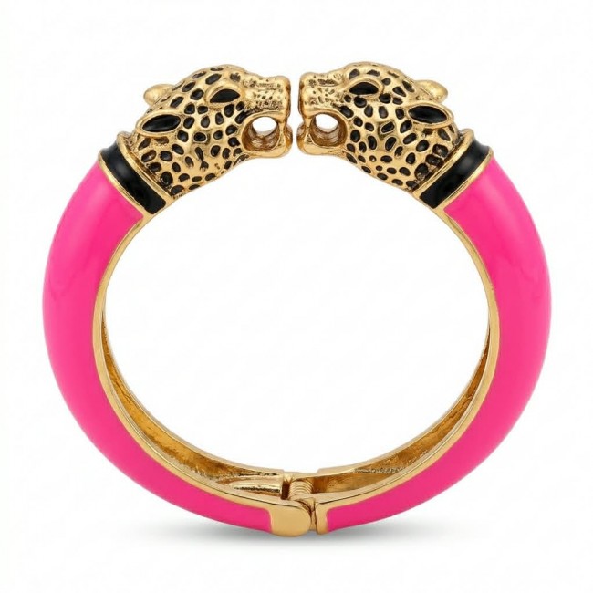 Neon Pink - Enamel Leopard Head Vintage style Luxurious Bangle Bracelet