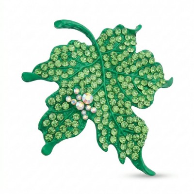 Stylish Green Leaf Crystal Brooch