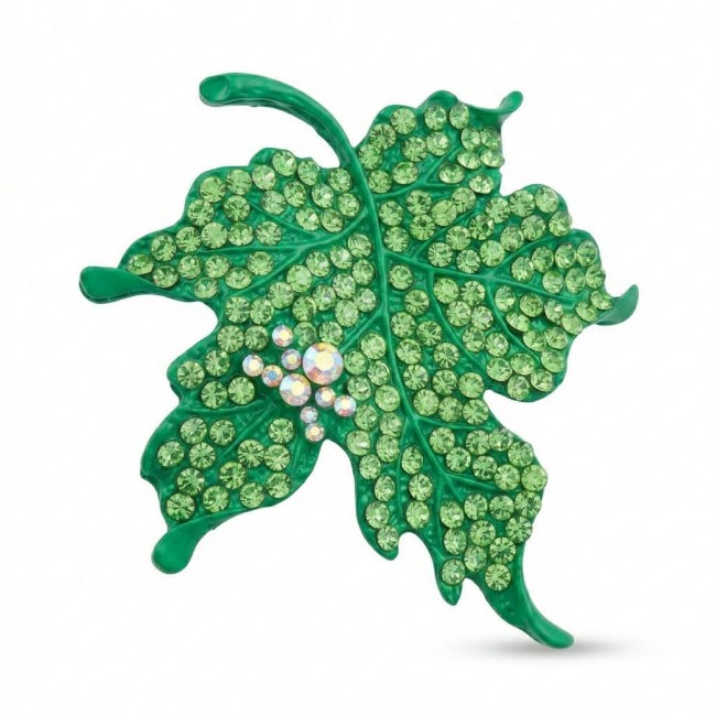 Stylish Green Leaf Crystal Brooch