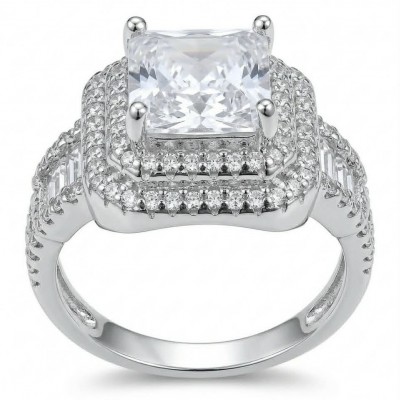 Classic Beauty assher cut 8.5 carat White Topaz .925 Sterling Silver Statement ring size 7 1/4