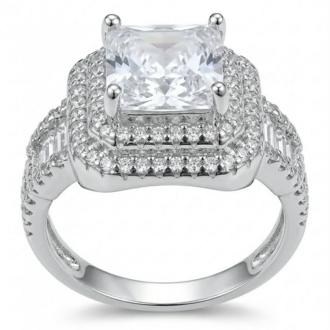 Classic Beauty assher cut 8.5 carat White Topaz .925 Sterling Silver Statement ring size 7 1/4