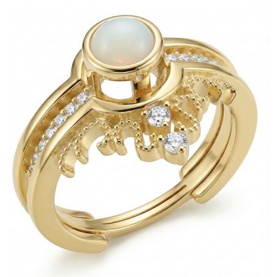 Golden Galaxy Genuine 2.8 carat Opal 14K Gold over .925 Sterling Silver handmade Ring size 7