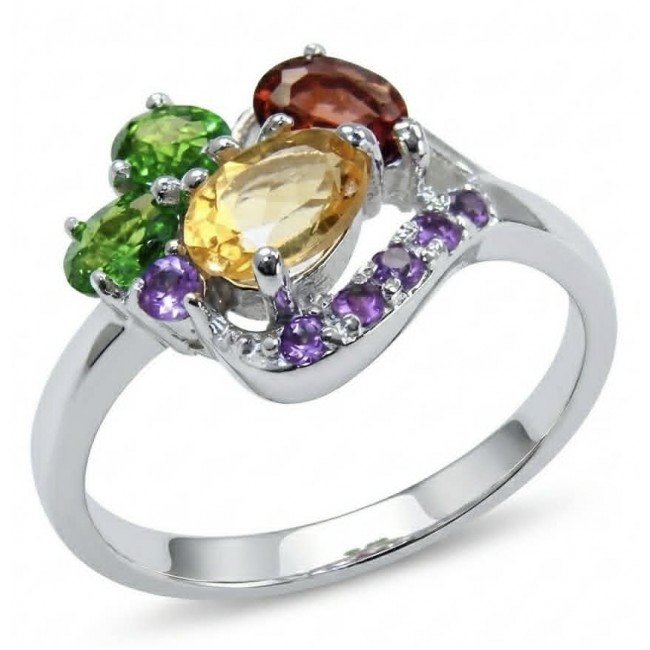 Precious Rainbow- authentic 5.2 carat multigem .925 Sterling Silver Ring size 8