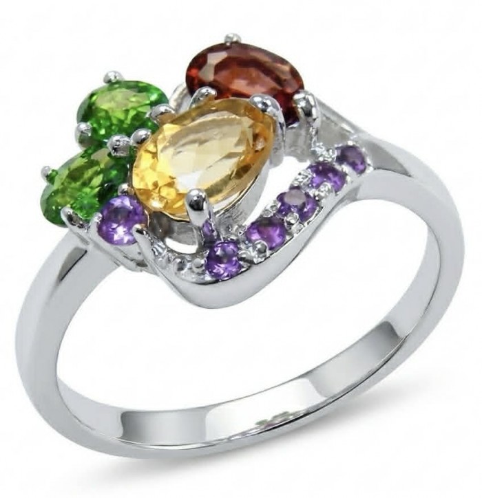 Precious Rainbow- authentic 5.2 carat multigem .925 Sterling Silver Ring size 8
