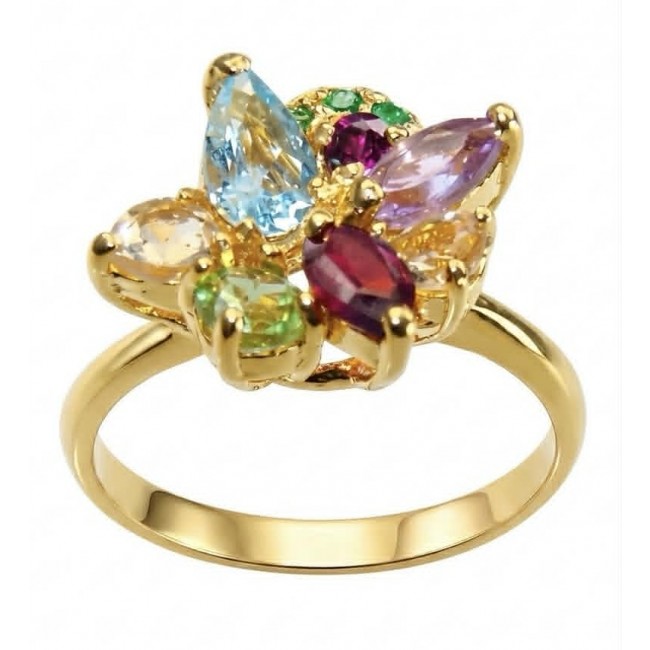 Summer - authentic 7.5 carat multigem 18K Gold .925 Sterling Silver Ring size 8