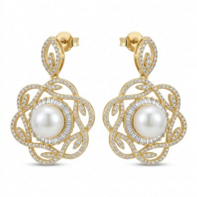 Sublime natural Pearl White Sapphire 18K Gold over .925 Sterling Silver handcrafted Earrings