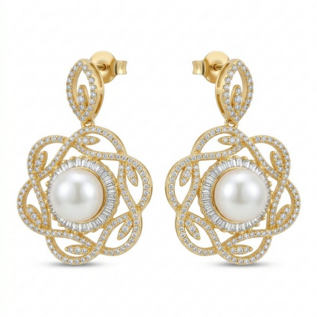 Sublime natural Pearl White Sapphire 18K Gold over .925 Sterling Silver handcrafted Earrings