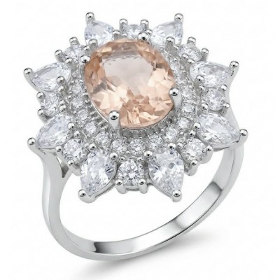Isabella Authentic emerald cut 4.8 carat Morganite .925 Sterling Silver ring s. 7 1/4