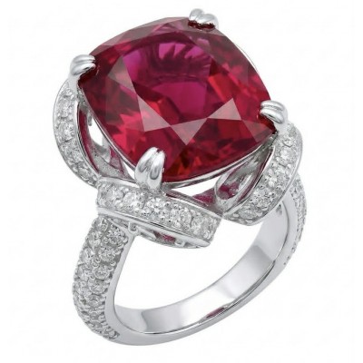 Carmen Natural 12.4 carat Ruby .925 Sterling Silver dipped in Rhodium handmade Statement Ring size 5 1/4