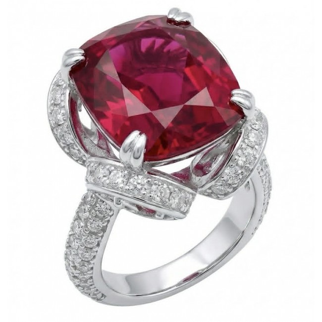 Carmen Natural 12.4 carat Ruby .925 Sterling Silver dipped in Rhodium handmade Statement Ring size 5 1/4