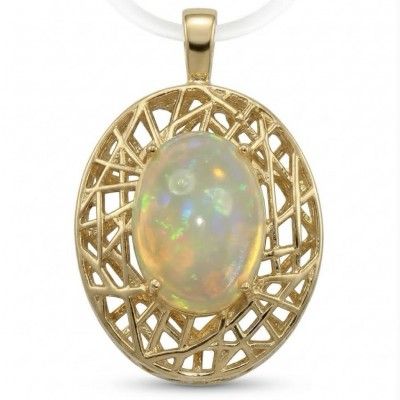 Earth Treasure Authentic 16.8 carat Golden Ethiopian Opal 22K Gold over .925 Sterling Silver handcrafted Statament Necklace