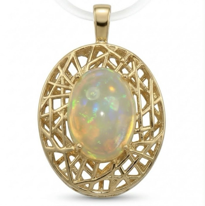 Earth Treasure Authentic 16.8 carat Golden Ethiopian Opal 22K Gold over .925 Sterling Silver handcrafted Statament Necklace