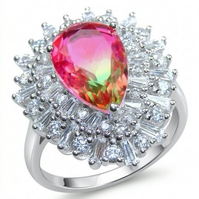 Isabella 8.7 carat pearl cut Brazilian Pink Tourmaline .925 Sterling Silver Perfectly handcrafted Statement Ring size 7