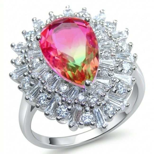 Isabella 8.7 carat pearl cut Brazilian Pink Tourmaline .925 Sterling Silver Perfectly handcrafted Statement Ring size 7