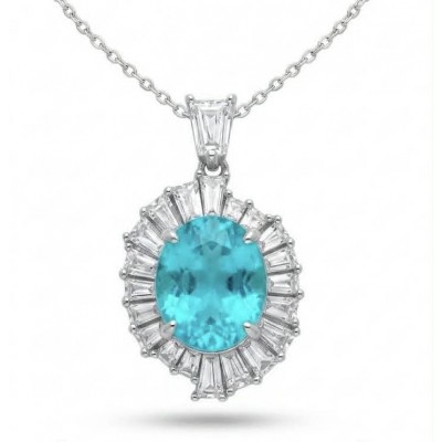 Wonderland 10.2 carat fancy oval cut Paraiba Tourmaline .925 Sterling Silver Handcrafted Statement necklace