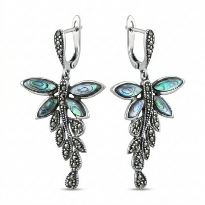 Blue Butterfly Genuine Rainbow Abalone .925 Sterling Silver handcrafted Statement Earrings