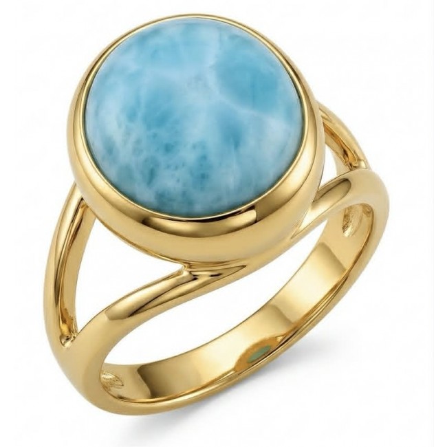 Perfection 8.9 carat Blue Larimar 18K Gold over .925 Sterling Silver handmade ring size 6