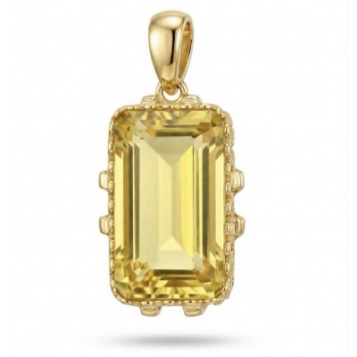 Emerald cut 10.3 carat Lemon Quartz 18K Gold over .925 Sterling Silver handcrafted pendant