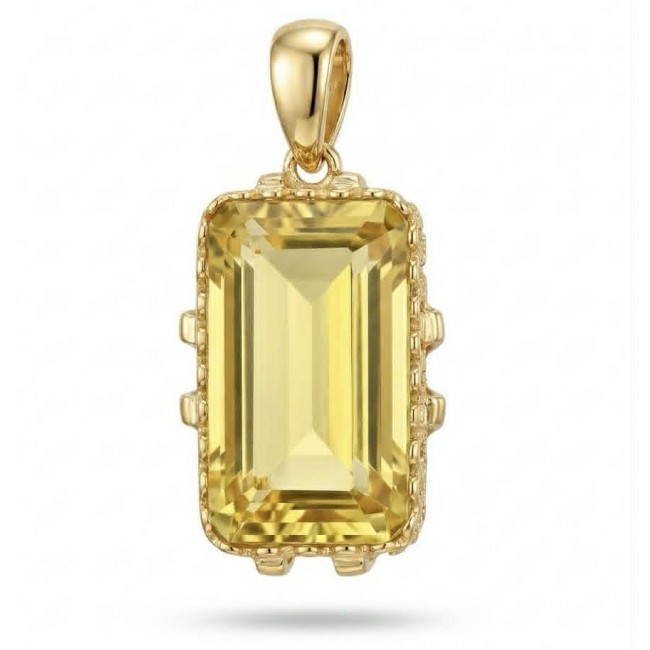 Emerald cut 10.3 carat Lemon Quartz 18K Gold over .925 Sterling Silver handcrafted pendant