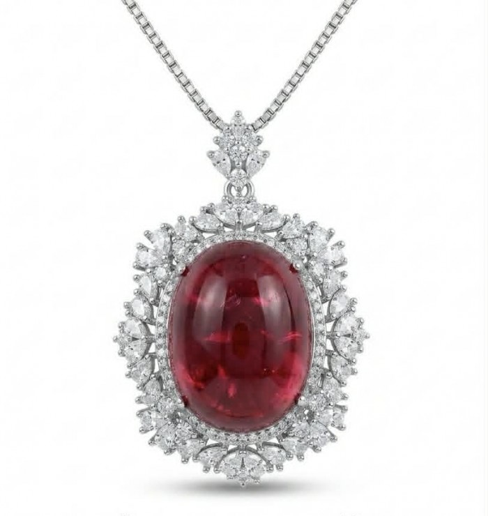 Luxurious 28.8 carat natural Ruby White Topaz .925 Sterling Silver .925 Sterling Silver Statement Necklace