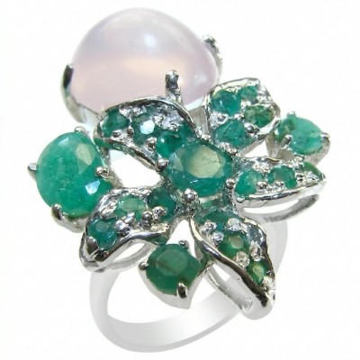 Stella 14.4 carat Brazilian Rose Quartz Emerald .925 Sterling Silver dipped in rhodium handmade ring 8