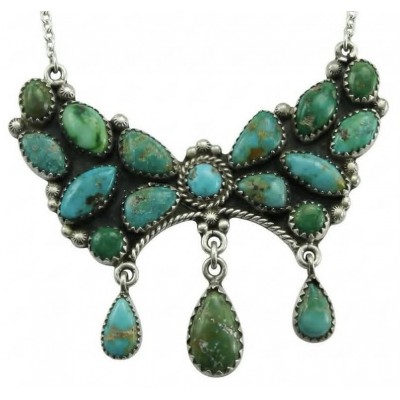 Go West! Authentic Kingman Turquoise .925 Sterling Silver handmade Statement necklace; back covered with silver