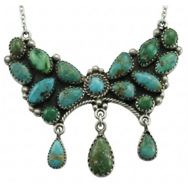 Go West! Authentic Kingman Turquoise .925 Sterling Silver handmade Statement necklace; back covered with silver