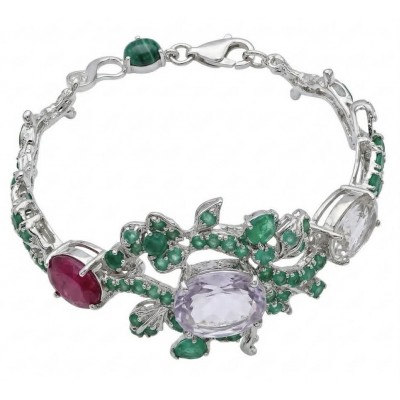 Marie Antoinette's Style - Authentic 65.9 carat COLOMBIAN EMERALD Amethyst .925 Sterling Silver dipped in rhodium handcrafted Bracelet