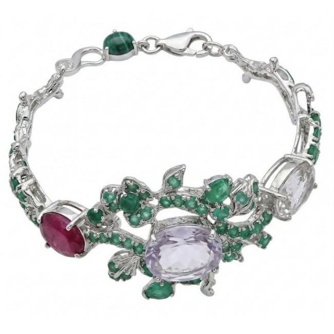 Marie Antoinette's Style - Authentic 65.9 carat COLOMBIAN EMERALD Amethyst .925 Sterling Silver dipped in rhodium handcrafted Bracelet