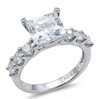 Luxurious assher cut 3.8 carat White Topaz .925 Sterling Silver Solid Infinity ring size 7