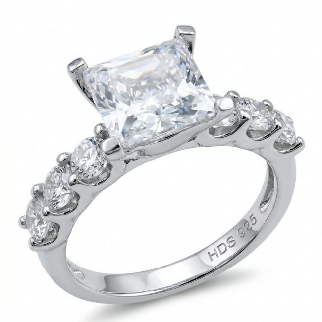Luxurious assher cut 3.8 carat White Topaz .925 Sterling Silver Solid Infinity ring size 7
