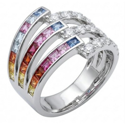 My own Rainbow - authentic 8.7 carat multigem .925 Sterling Silver Eternity Ring size 7