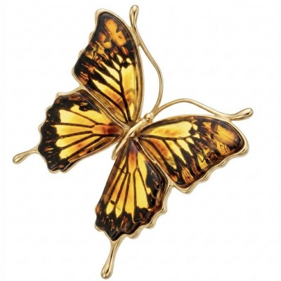 Golden Butterfly Authentic Baltic Amber .925 Sterling Silver dipped in 22K Gold handcrafted ring; s. 7 adjustable