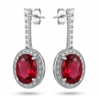 Clarissa - authentic 27.4 carat Ruby .925 Sterling Silver dipped in rhodium handcrafted Statement earrings