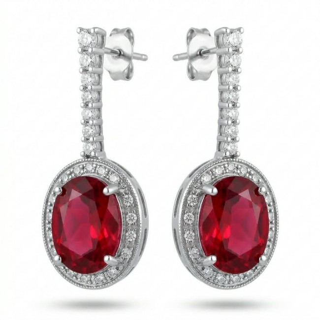 Clarissa - authentic 27.4 carat Ruby .925 Sterling Silver dipped in rhodium handcrafted Statement earrings