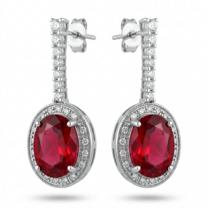 Clarissa - authentic 27.4 carat Ruby .925 Sterling Silver dipped in rhodium handcrafted Statement earrings