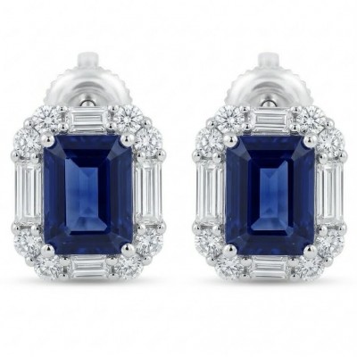 Art Deco - Authentic 3.5 carat Sapphire rhodium over .925 Sterling Silver handcrafted earrings