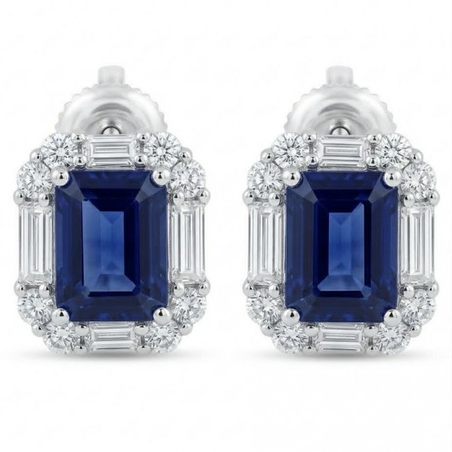 Art Deco - Authentic 3.5 carat Sapphire rhodium over .925 Sterling Silver handcrafted earrings