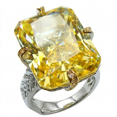 Solid 35.8 carat Genuine Yellow Sapphire 2 tones .925 Sterling Silver handcrafted ring size 7 adjustable