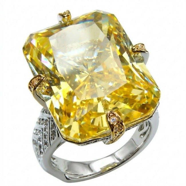 Solid 35.8 carat Genuine Yellow Sapphire 2 tones .925 Sterling Silver handcrafted ring size 7 adjustable
