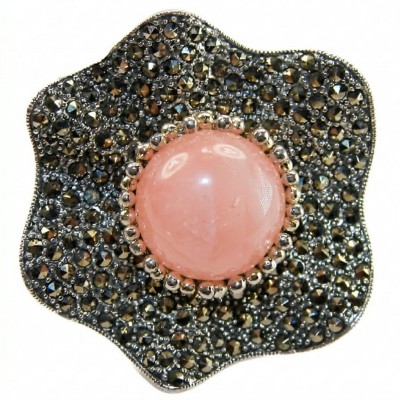 Bella Rosa Natural 17.8 carat BRAZILIAN ROSE QUARTZ .925 Sterling Silver dipped in RHODIUM handmade Statement Ring size 6