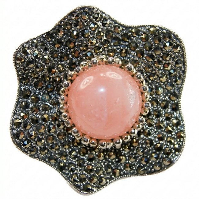 Bella Rosa Natural 17.8 carat BRAZILIAN ROSE QUARTZ .925 Sterling Silver dipped in RHODIUM handmade Statement Ring size 6